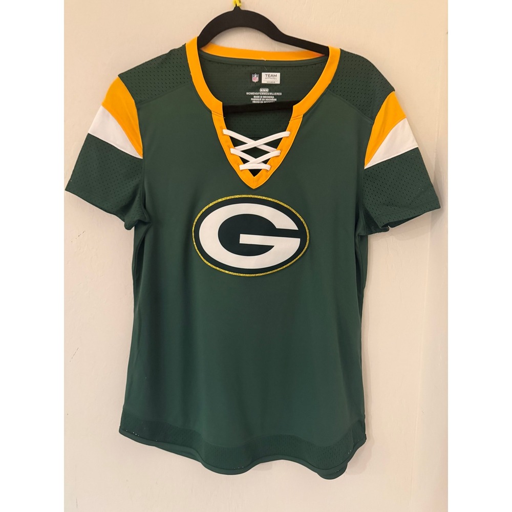 Women's NFL Team Apparel Green Bay Packers Lace Up Jersey Shirt Size Medium NWOT